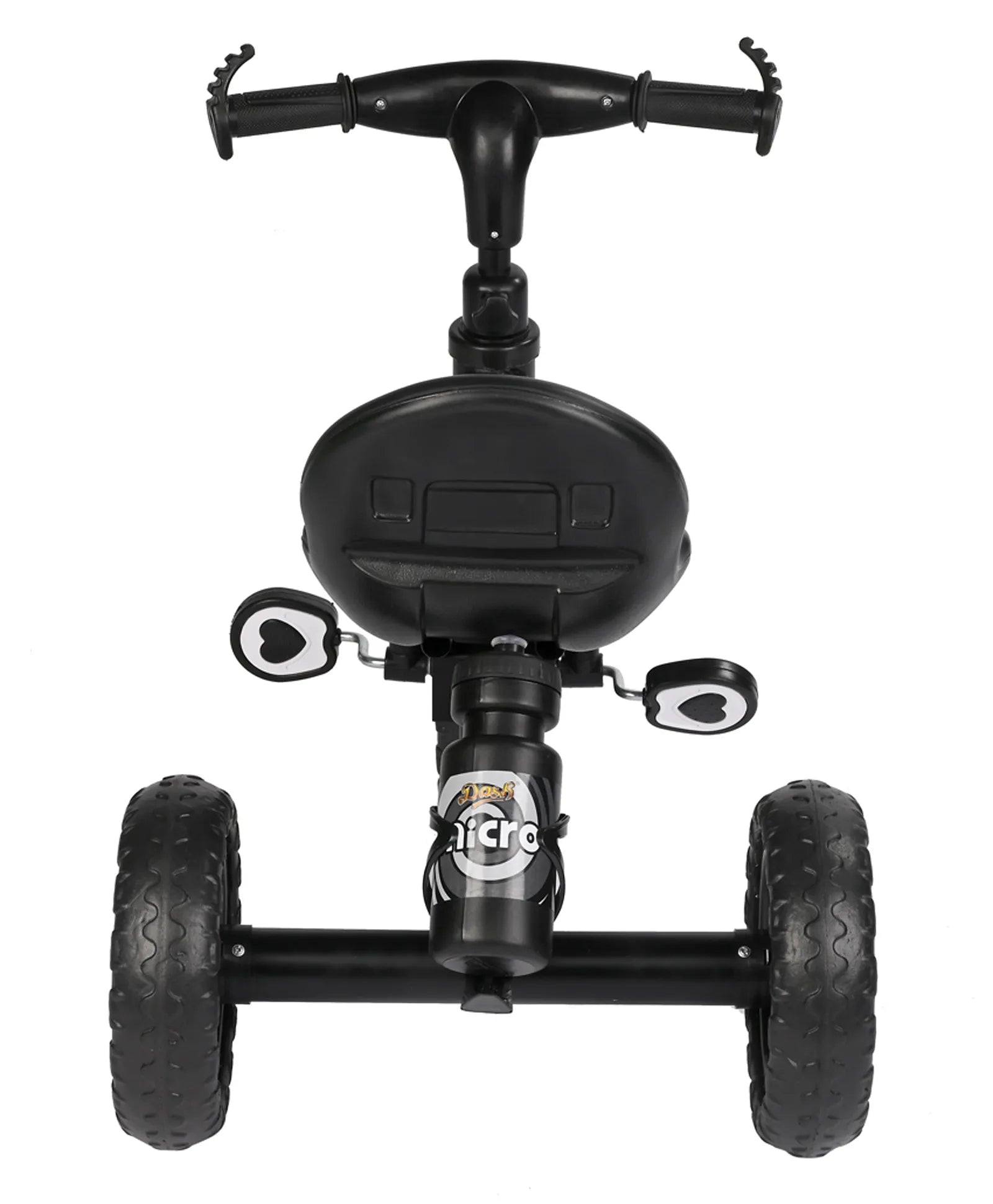 Black tricycle for children aged 3 to 5 years, with a sturdy frame and comfortable seat, in an urban setting. www.usmile.toys