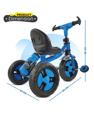Black tricycle for children aged 3 to 5 years, with a sturdy frame and comfortable seat, in an urban setting. www.usmile.toys