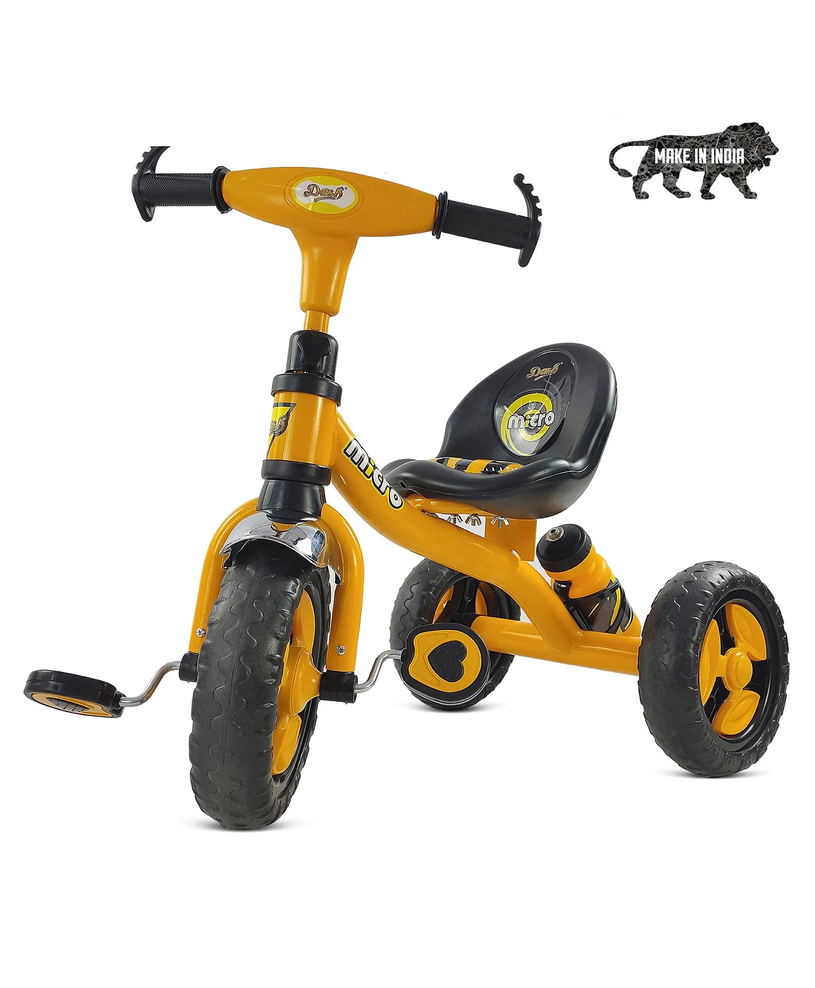 Black tricycle for children aged 3 to 5 years, with a sturdy frame and comfortable seat, in an urban setting. www.usmile.toys