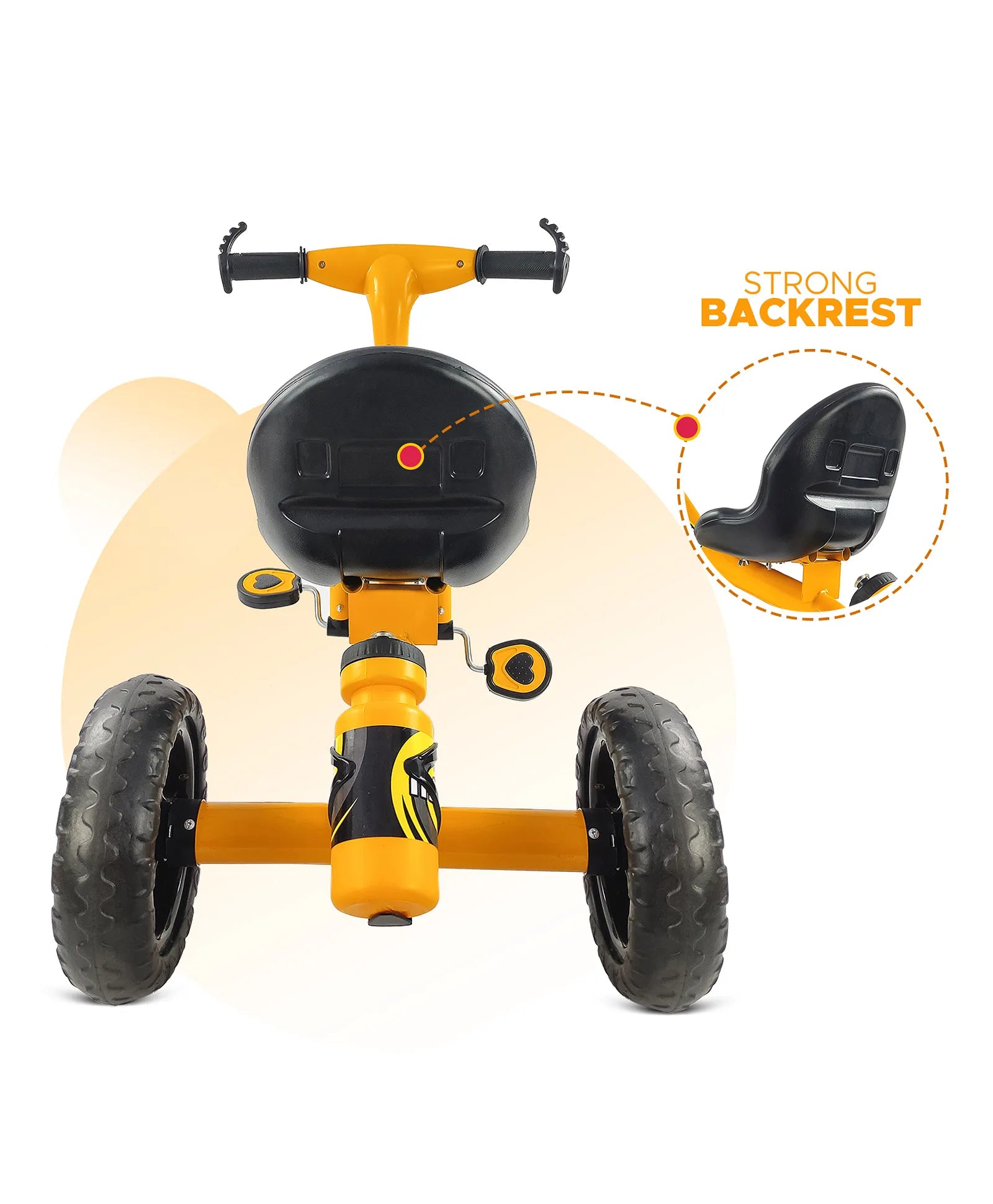 Black tricycle for children aged 3 to 5 years, with a sturdy frame and comfortable seat, in an urban setting. www.usmile.toys