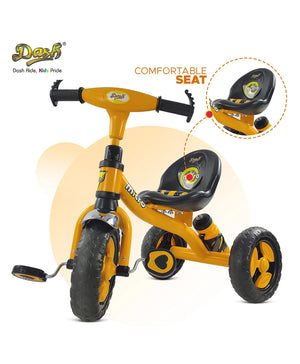 Black tricycle for children aged 3 to 5 years, with a sturdy frame and comfortable seat, in an urban setting. www.usmile.toys