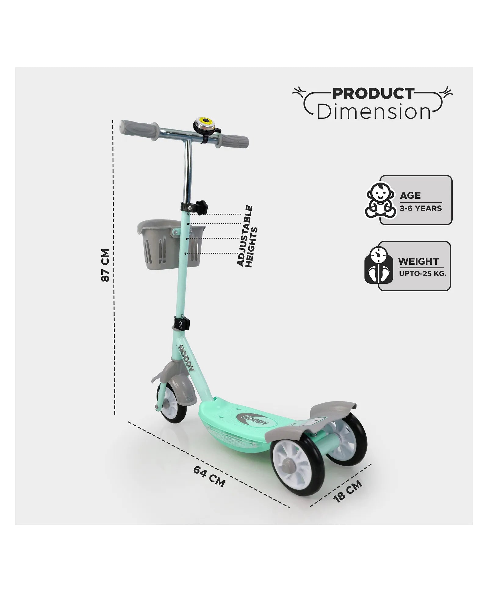 Kid-friendly green and grey scooter with an adjustable handlebar and sturdy design, ideal for young riders 3 years and up www.usmile.toys