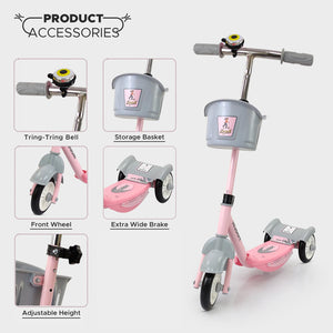 Usmile® brand Noddy scooter for preschool kids, with a removable basket and bell, offering a fun and safe riding experience www.usmile.toys