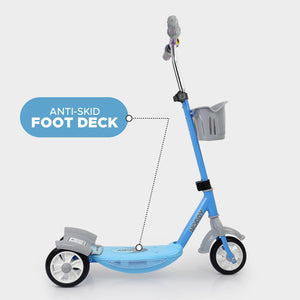 Usmile® brand Noddy scooter for preschool kids, with a removable basket and bell, offering a fun and safe riding experience www.usmile.toys