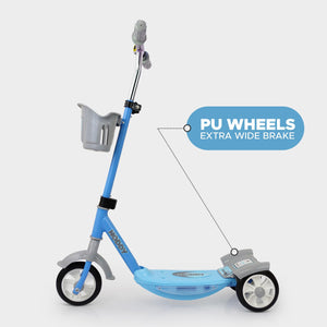 Usmile® brand Noddy scooter for preschool kids, with a removable basket and bell, offering a fun and safe riding experience www.usmile.toys