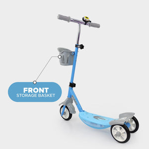 Usmile® brand Noddy scooter for preschool kids, with a removable basket and bell, offering a fun and safe riding experience www.usmile.toys