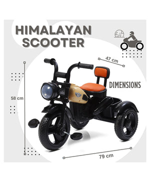 U Smile Toys Ride Himalayan musical tricycle for children, featuring a realistic motorcycle design with headlight and musical functions. www.usmile.toys