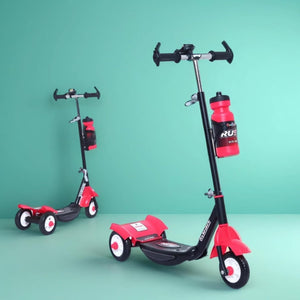 U Smile Toys durable black kick scooter for kids, featuring a stable 3-wheel design, front fender, and a "RUSH DX" logo www.usmile.toys