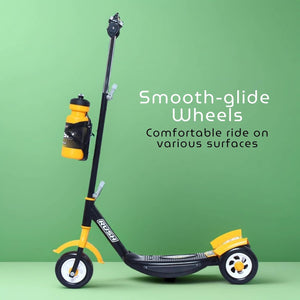 Children's Rush DX kick scooter in black with white wheels and a water bottle attachment, perfect for outdoor adventures and active play www.usmile.toys