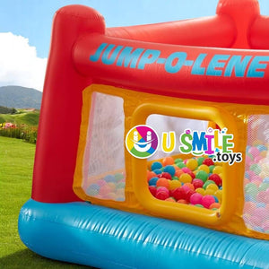Kids' outdoor play equipment: A rectangular inflatable Jump-O-Lene without balls, showcasing its robust design and inviting space for jumping and active play, suitable for young children, available at Usmile Toys.www.usmile.toys