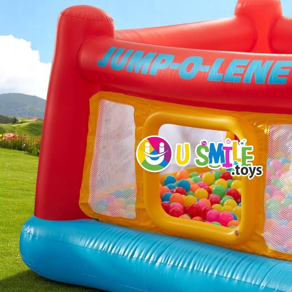 Kids' outdoor play equipment: A rectangular inflatable Jump-O-Lene without balls, showcasing its robust design and inviting space for jumping and active play, suitable for young children, available at Usmile Toys.www.usmile.toys