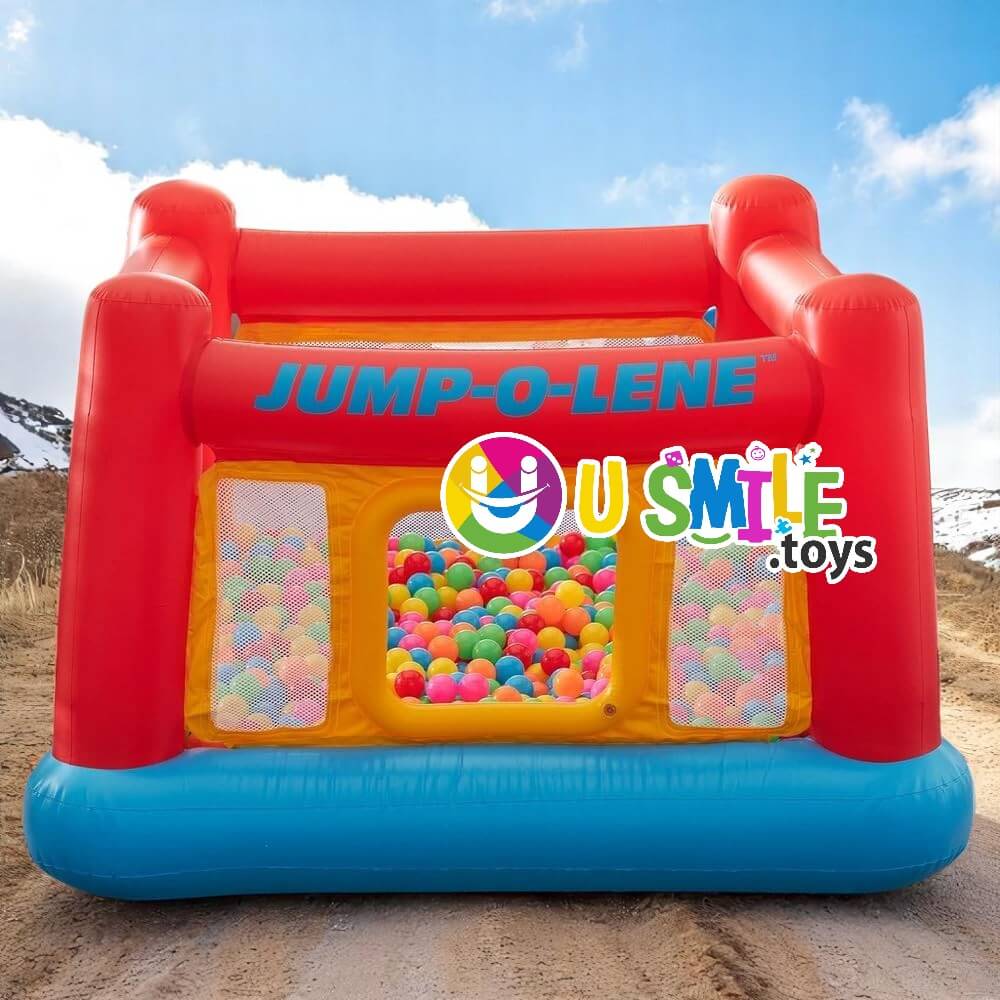Kids' outdoor play equipment: A rectangular inflatable Jump-O-Lene without balls, showcasing its robust design and inviting space for jumping and active play, suitable for young children, available at Usmile Toys.www.usmile.toys