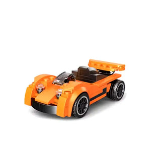 Orange toy car on a white background