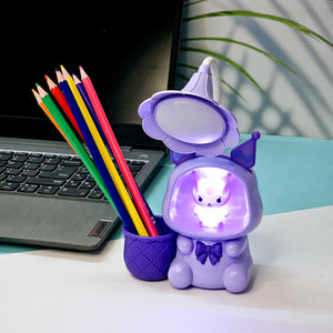 Set of three Usmile Toys Astronaut Teddy Lamps in blue, pink, and green, each featuring a glowing flower-shaped light and a base designed as a convenient pencil holder."