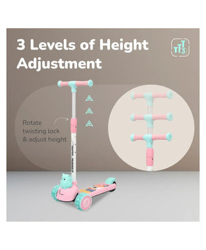 Children's scooter with height adjustment feature on a gray background