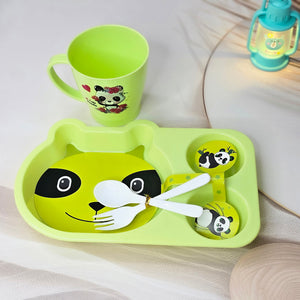 Usmile Toys playful cartoon toddler dining set in pink with a unicorn design, including a segmented plate, cup, and cutlery. www.usmile.toys