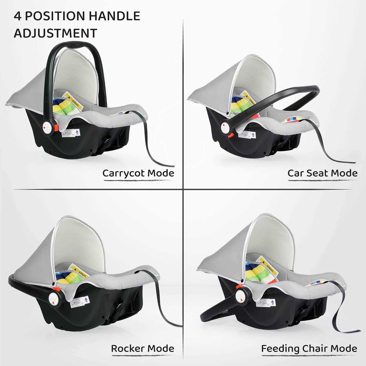 Versatile R for Rabbit Picaboo baby carry cot and car seat, offering 4-in-1 functionality including rocker and feeding chair, with a comfortable and colorful interior for infant safety and comfort. www.usmile.toys