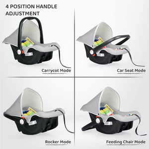 Versatile R for Rabbit Picaboo baby carry cot and car seat, offering 4-in-1 functionality including rocker and feeding chair, with a comfortable and colorful interior for infant safety and comfort. www.usmile.toys