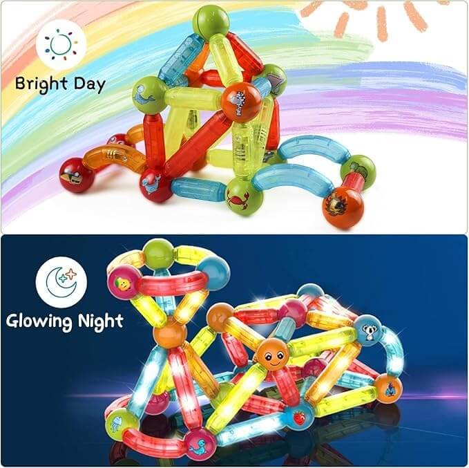 Educational glowing magnetic construction toy for children, encouraging creativity and scientific principles. www.usmile.toys