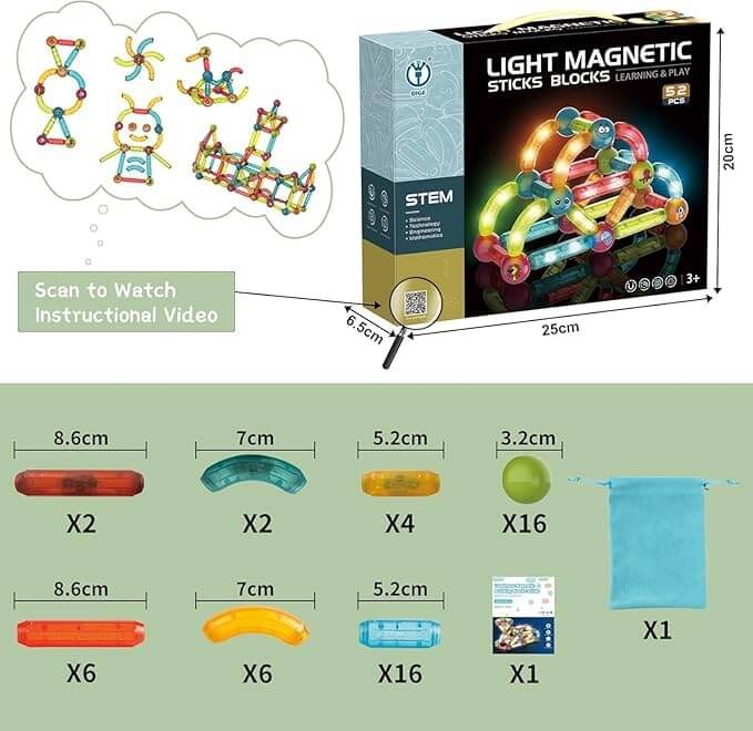 Educational glowing magnetic construction toy for children, encouraging creativity and scientific principles. www.usmile.toys