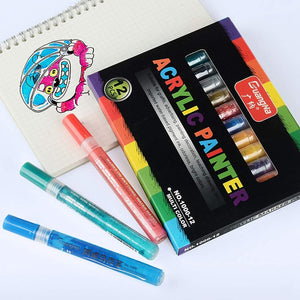 Guangna Acrylic Painter set with 12 multi-color markers, water-based and bright colors for drawing and graffiti. www.usmile.toys