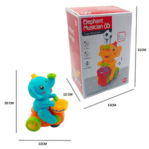 Interactive musical toy for babies and toddlers: a cute elephant character on a scooter, designed to play music and balance a ball, from Usmile Toys." www.usmile.toys