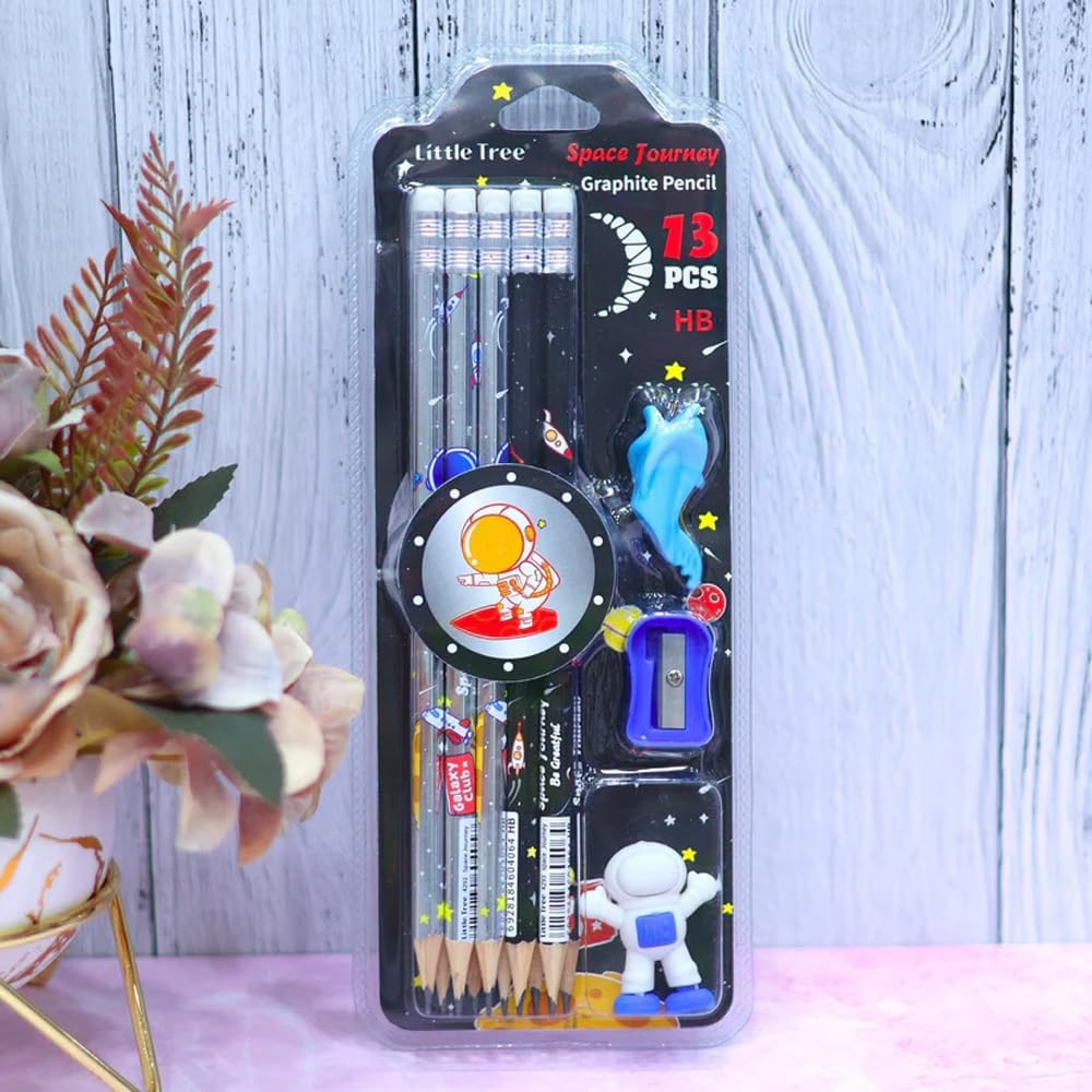 Random Color Space Pencil Set (13 Pcs): Fun astronaut-themed pencils with eraser and sharpener. Great for school.
www.usmile.toys