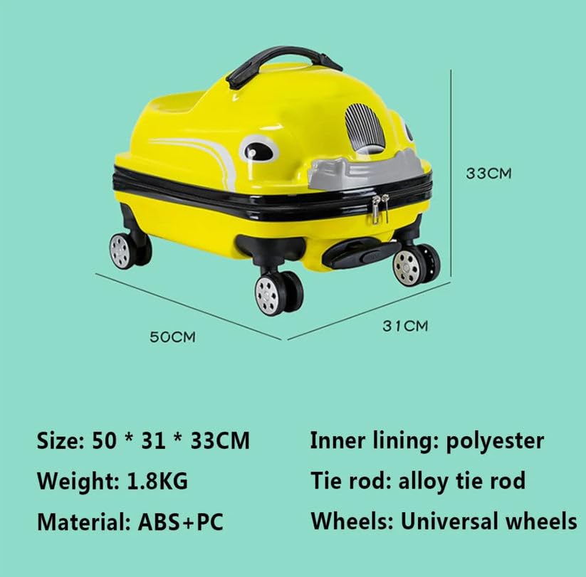 Bright yellow kids ride-on luggage with extendable handle, perfect as a travel suitcase for toddlers and young children. www.usmile.toys