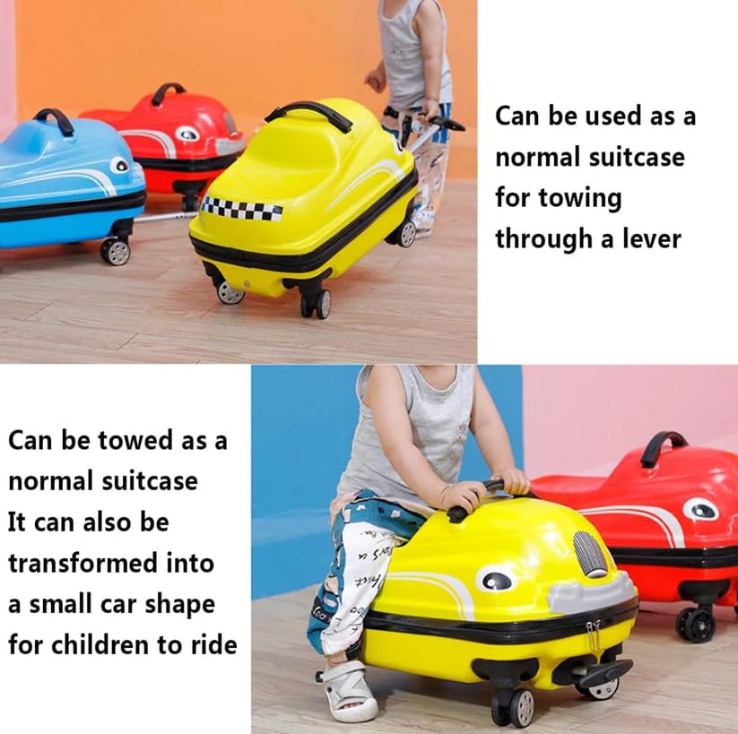 Bright yellow kids ride-on luggage with extendable handle, perfect as a travel suitcase for toddlers and young children. www.usmile.toys