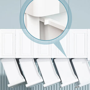 White plastic kids' wardrobe with charming panda designs, offering multi-drawer storage for children's bedrooms or playrooms. A functional and cute almari for little ones. www.usmile.toys