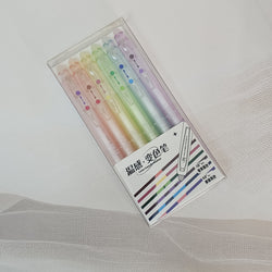 Pack of 6 pastel-colored, erasable gel pens that change color, each with a built-in magic eraser tip, in clear retail packaging. Perfect for creative writing and drawing from uSmile.toys." www.usmile.toys