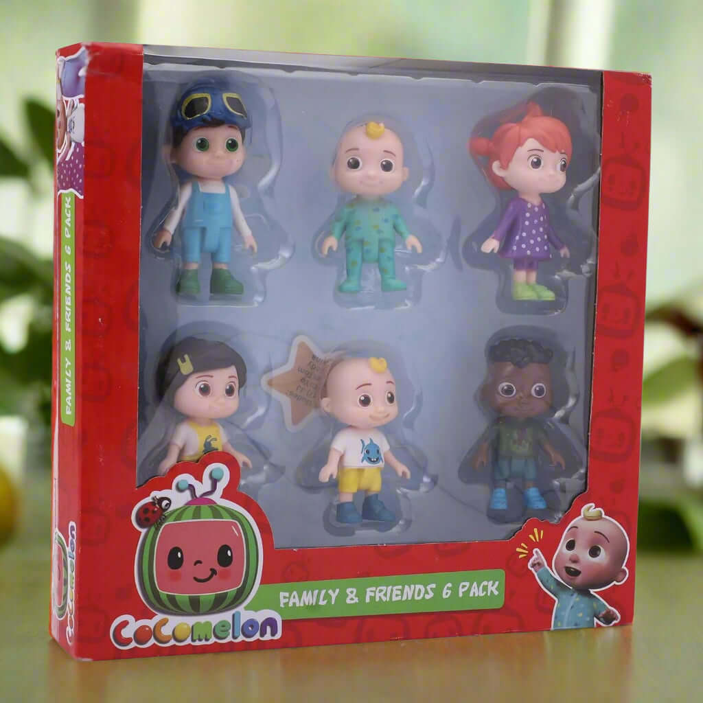 Set of Cocomelon figurines in packaging with red border