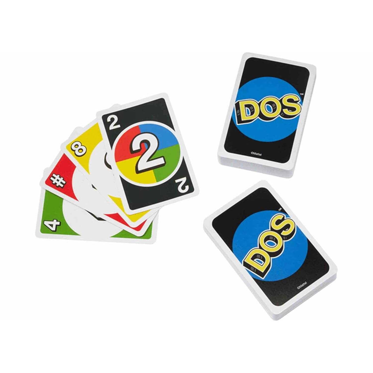 DOS card game for kids and adults, a fun family-friendly card game from the makers of UNO, featuring colorful cards and suitable for 2-4 players, ages 7+. www.usmile.toys