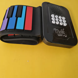 Image showing a 25-key silicone foldable hand roll piano, an electronic music toy perfect for children's learning and portable entertainment from U Smile Toys." www.usmile.toys