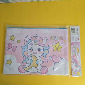 Packaged product with a cartoon unicorn design on a yellow background