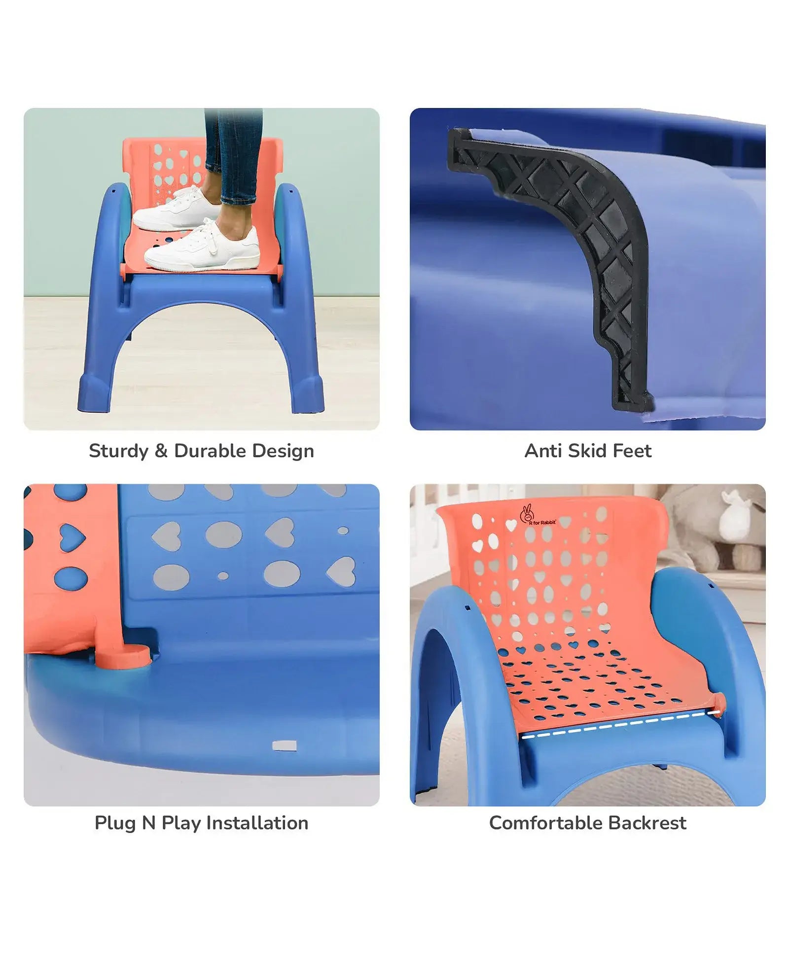 Children's chair with features highlighted on a white background