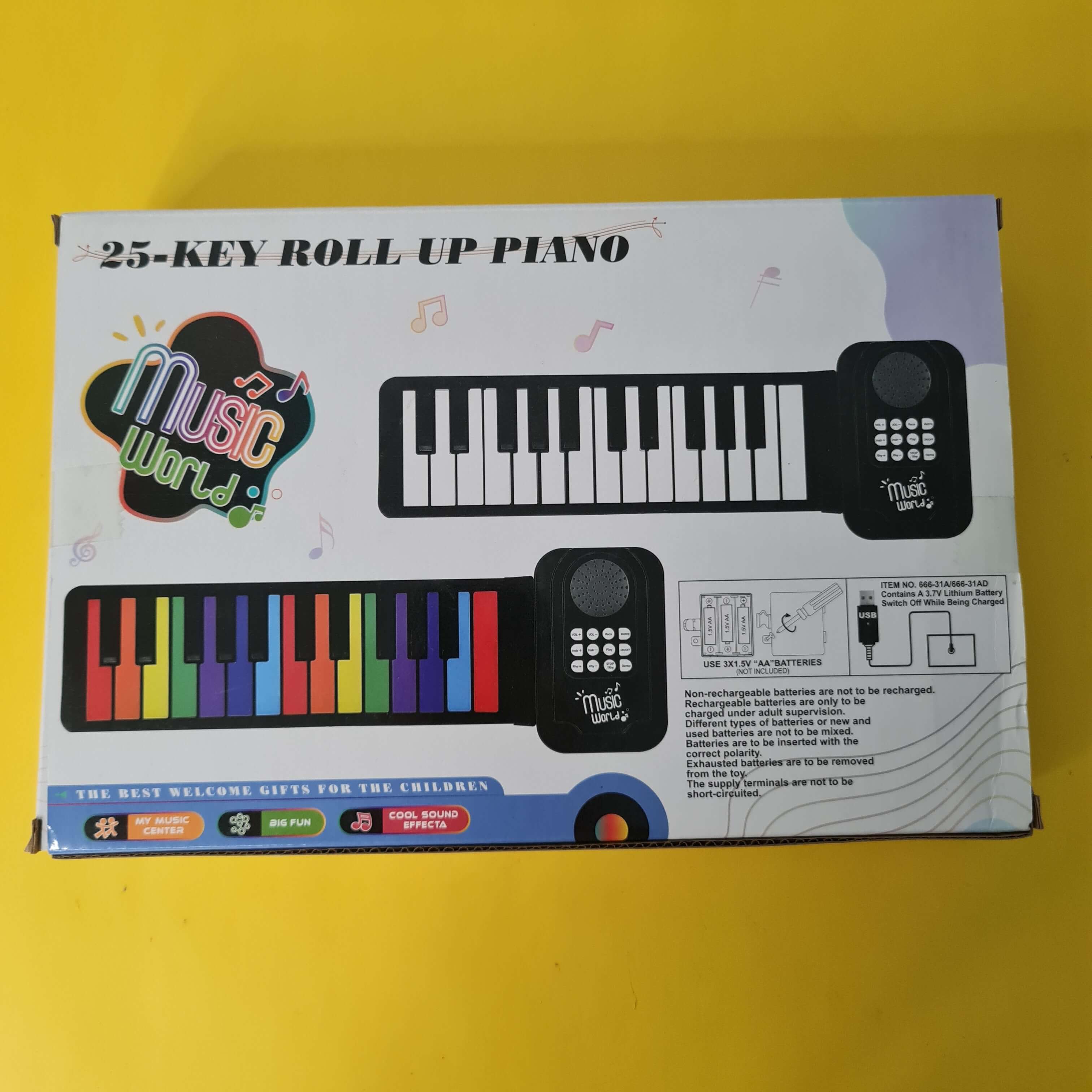 Image showing a 25-key silicone foldable hand roll piano, an electronic music toy perfect for children's learning and portable entertainment from U Smile Toys." www.usmile.toys