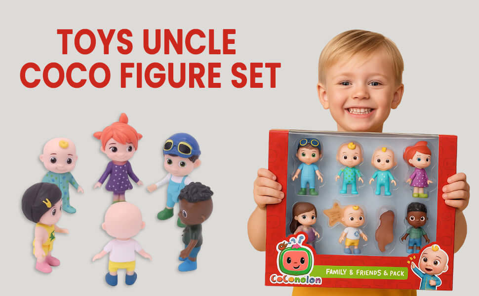 Child holding a box of Cocoloco toys with colorful figures displayed on a light gray background.