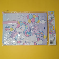 A4 zipper bag with a unicorn design on a yellow background