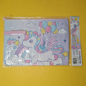 A4 zipper bag with a unicorn design on a yellow background