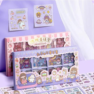 Pack of 2000 waterproof vinyl transparent stickers for kids, featuring various cute daily life scenes with characters, furniture, and animals in pastel colors. Ideal for scrapbooking, journaling, or decorating from uSmile.toys." www.usmile.toys