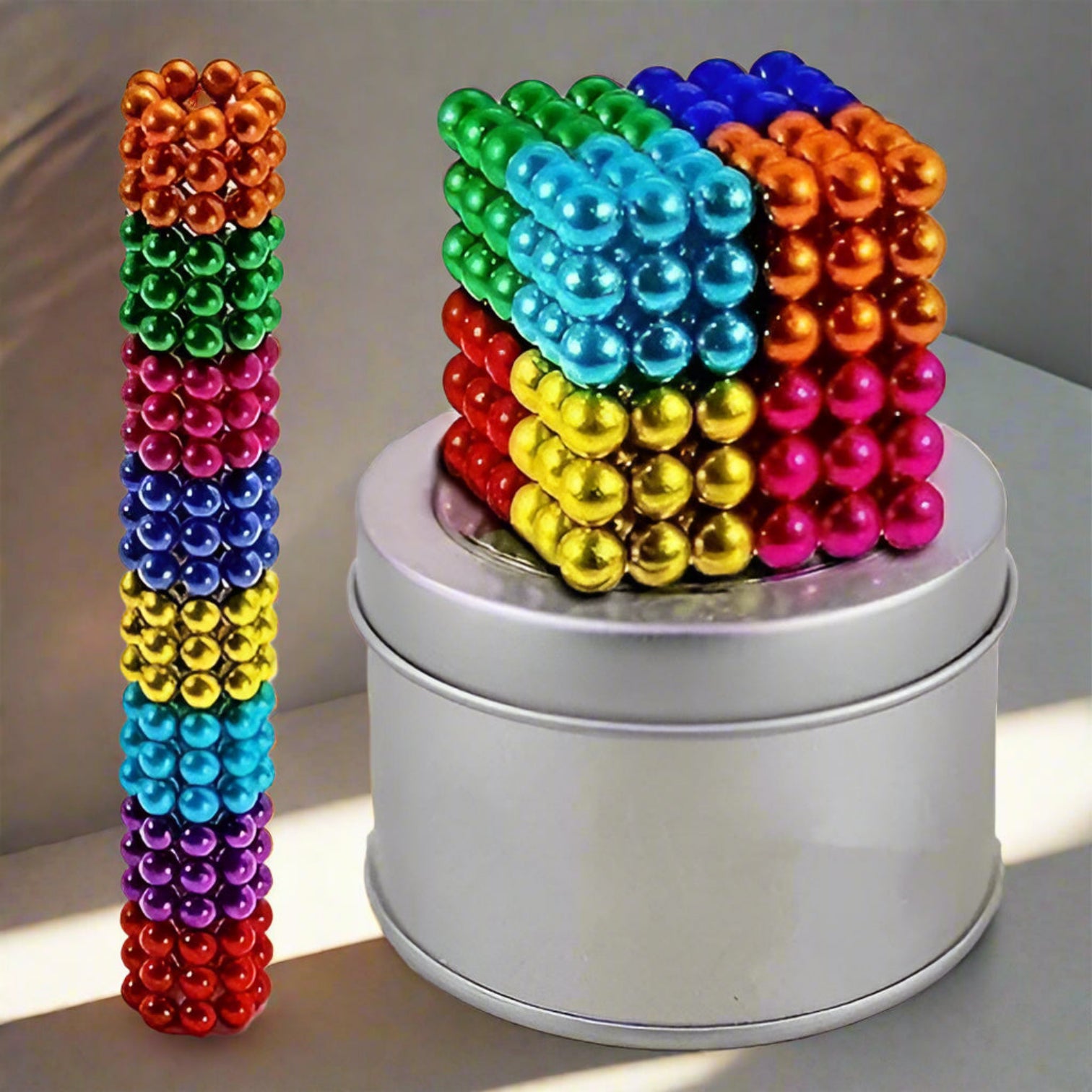 Colorful magnetic balls toy set for kids – creative STEM puzzle cube and tower built with rainbow-colored magnetic spheres, perfect fidget toy for stress relief, learning, and imaginative play – available at U Smile Toys India
