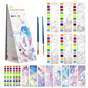 Unicorn print 2-in-1 watercolour doodling and magic water painting book for kids, comes with paint brushes .
www.usmile.toys
