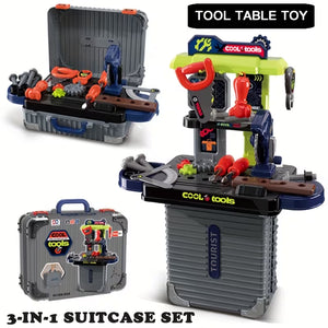 3-in-1 Boys' Pretend Repair Tool Kit Set, Kids' Storage Tool Table; Boys' Toys; Kids' Day, Easter, Christmas, Halloween Holiday Gifts, Birthday Party Gifts
