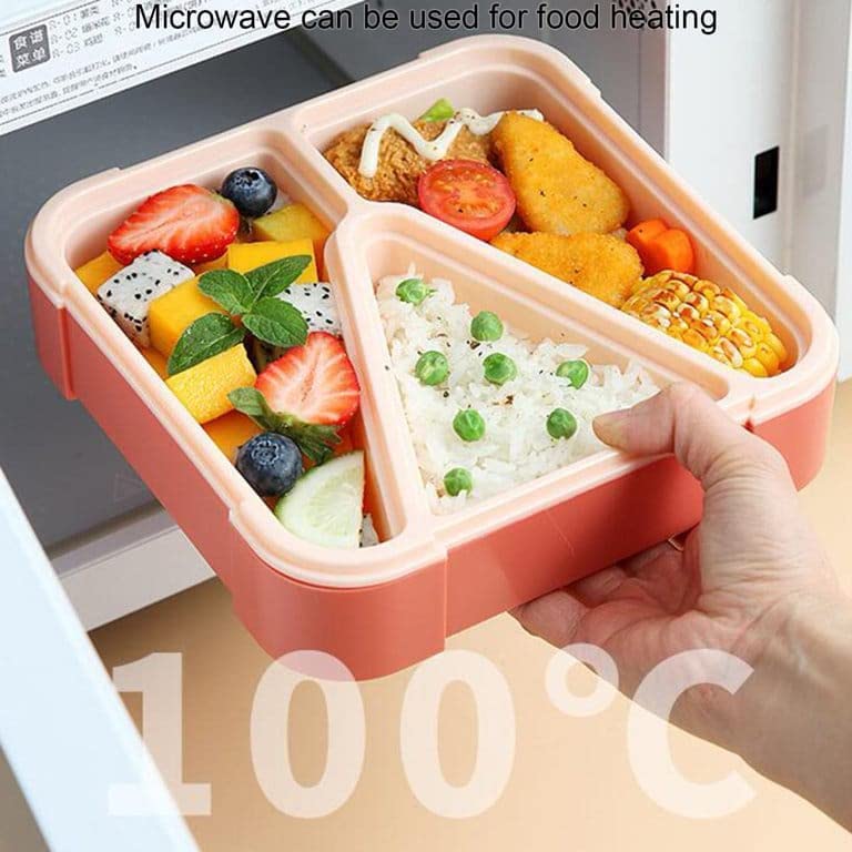 Stackable square bento lunch boxes with three compartments, available in pink, blue, and green, suitable for school, office, or daily use. www.usmile.toys