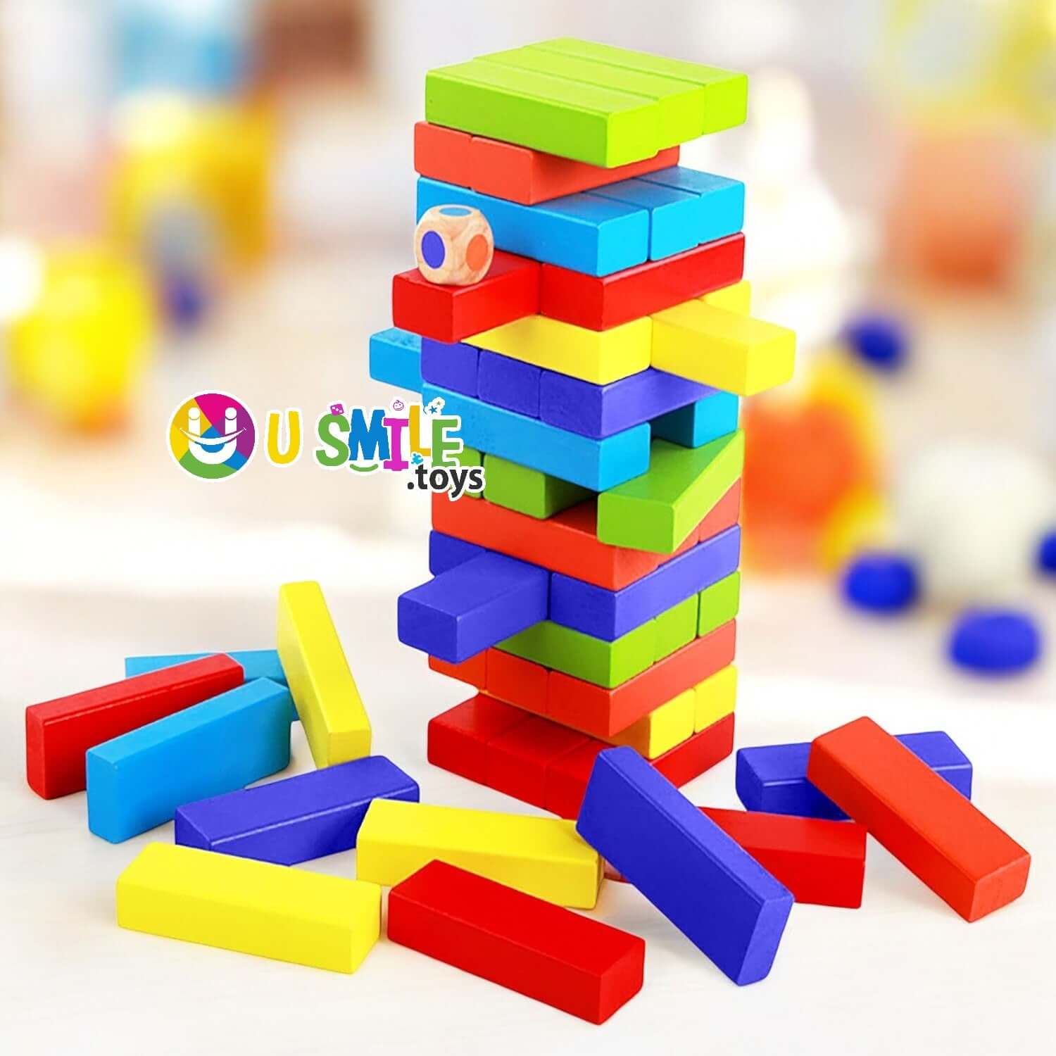 Box for 48 Pcs Challenging Wooden Blocks Tower game, suitable for adults and kids www.usmile.toys