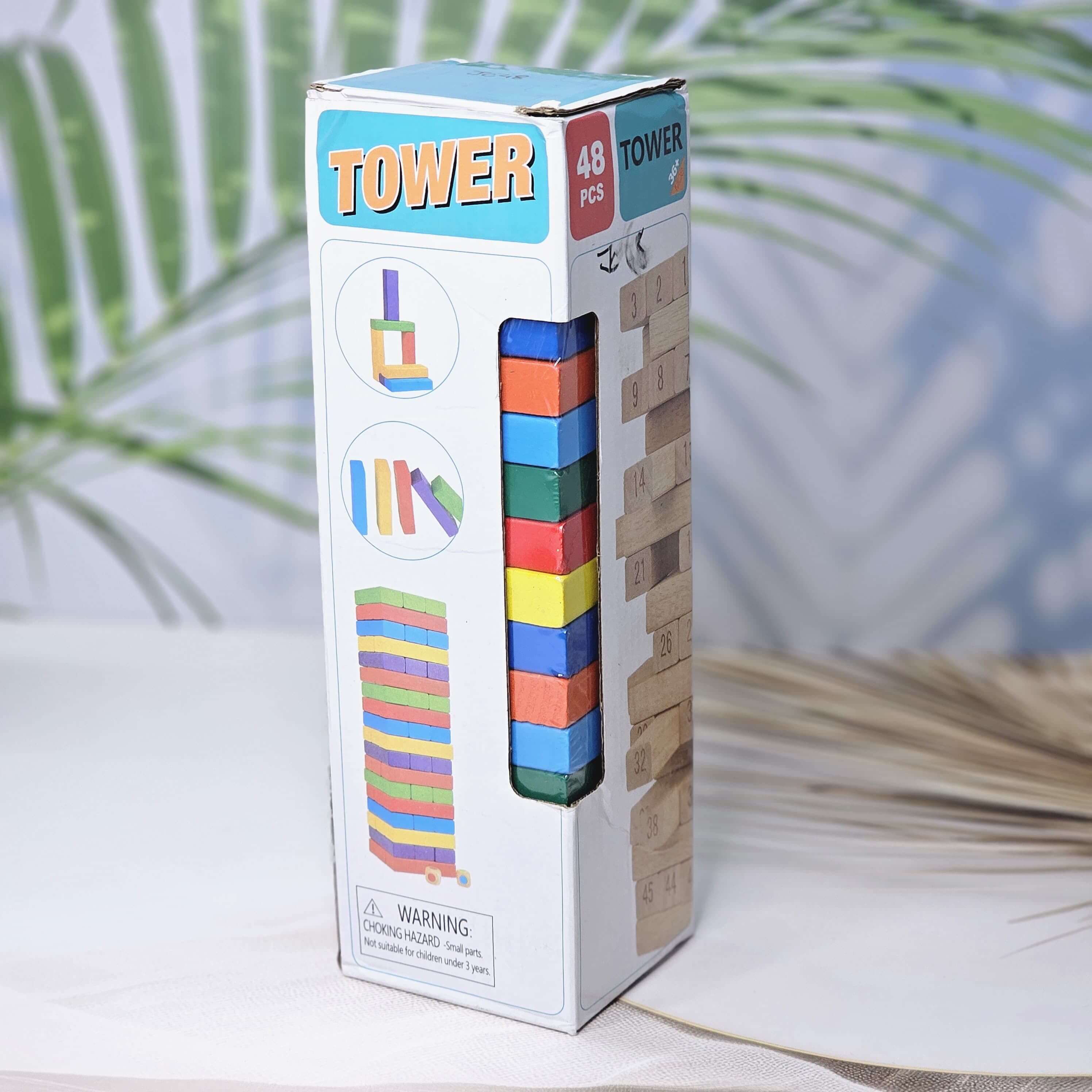 Box for 48 Pcs Challenging Wooden Blocks Tower game, suitable for adults and kids www.usmile.toys