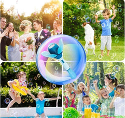 Fun flower-shaped electric bubble wand for children, an automatic bubble maker that creates a continuous stream of bubbles, ideal for outdoor entertainment and sensory play. www.usmile.toys