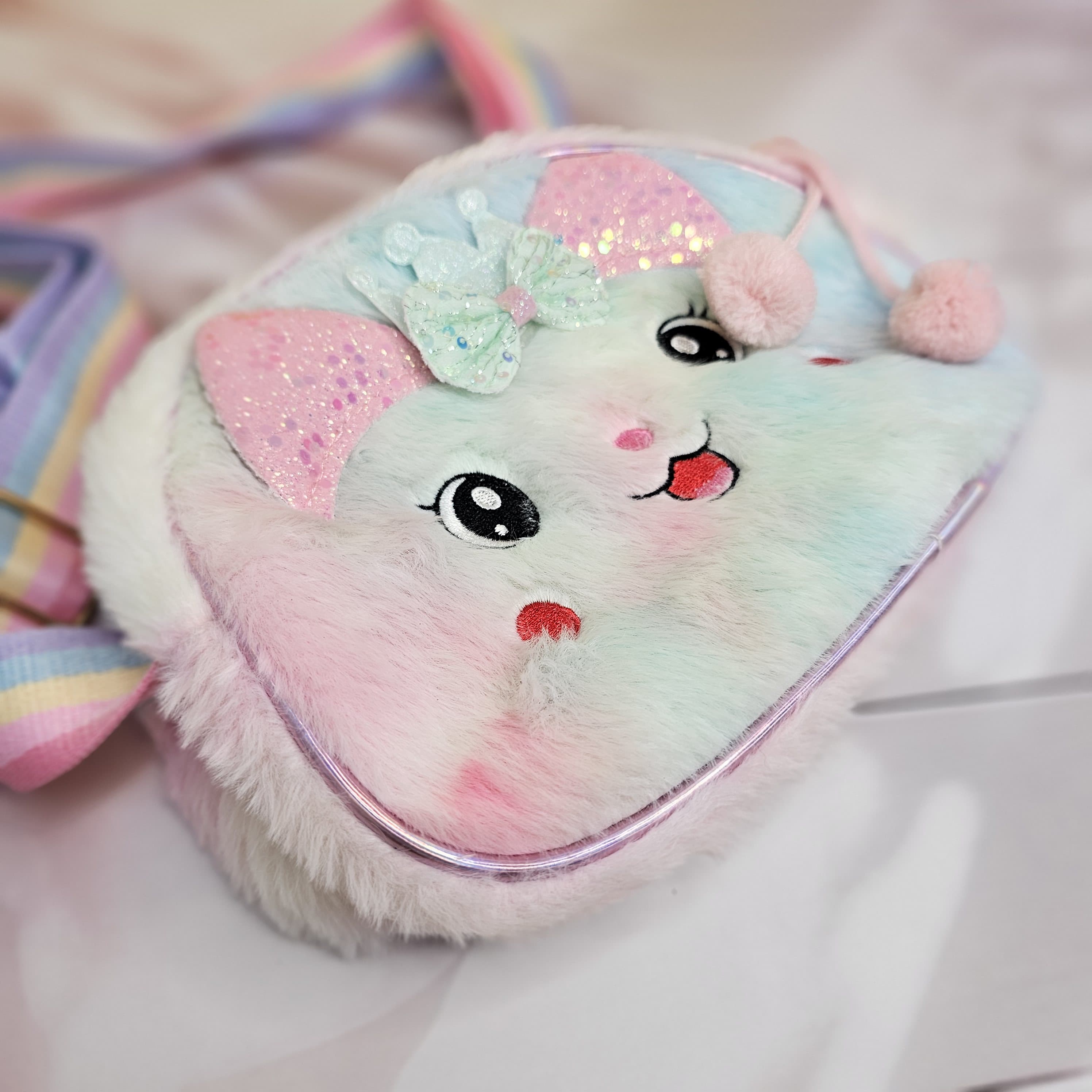 Cute and fluffy plush bunny purse for little girls, a charming kids sling bag  www.usmile.toys

