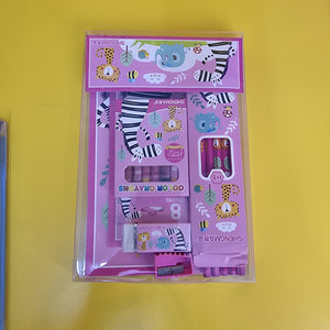 Engaging animal-themed stationery kit for young learners, including notebooks, HB pencils, eraser, sharpener, and 8 colour crayons, available in www.usmile.toys
